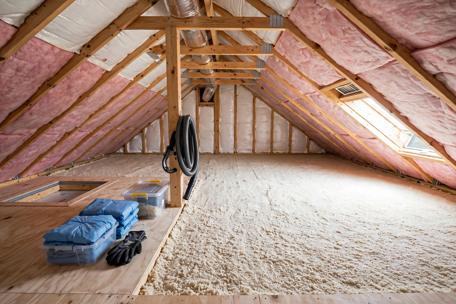 Clean attic with fresh insulation after rodent cleanup