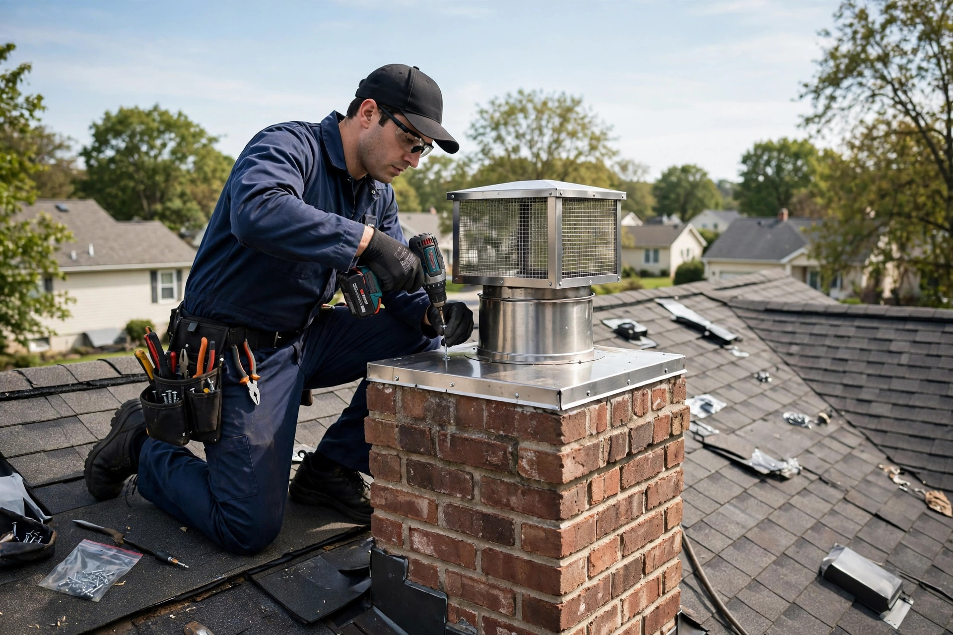 Installing a chimney cap to block roof rats